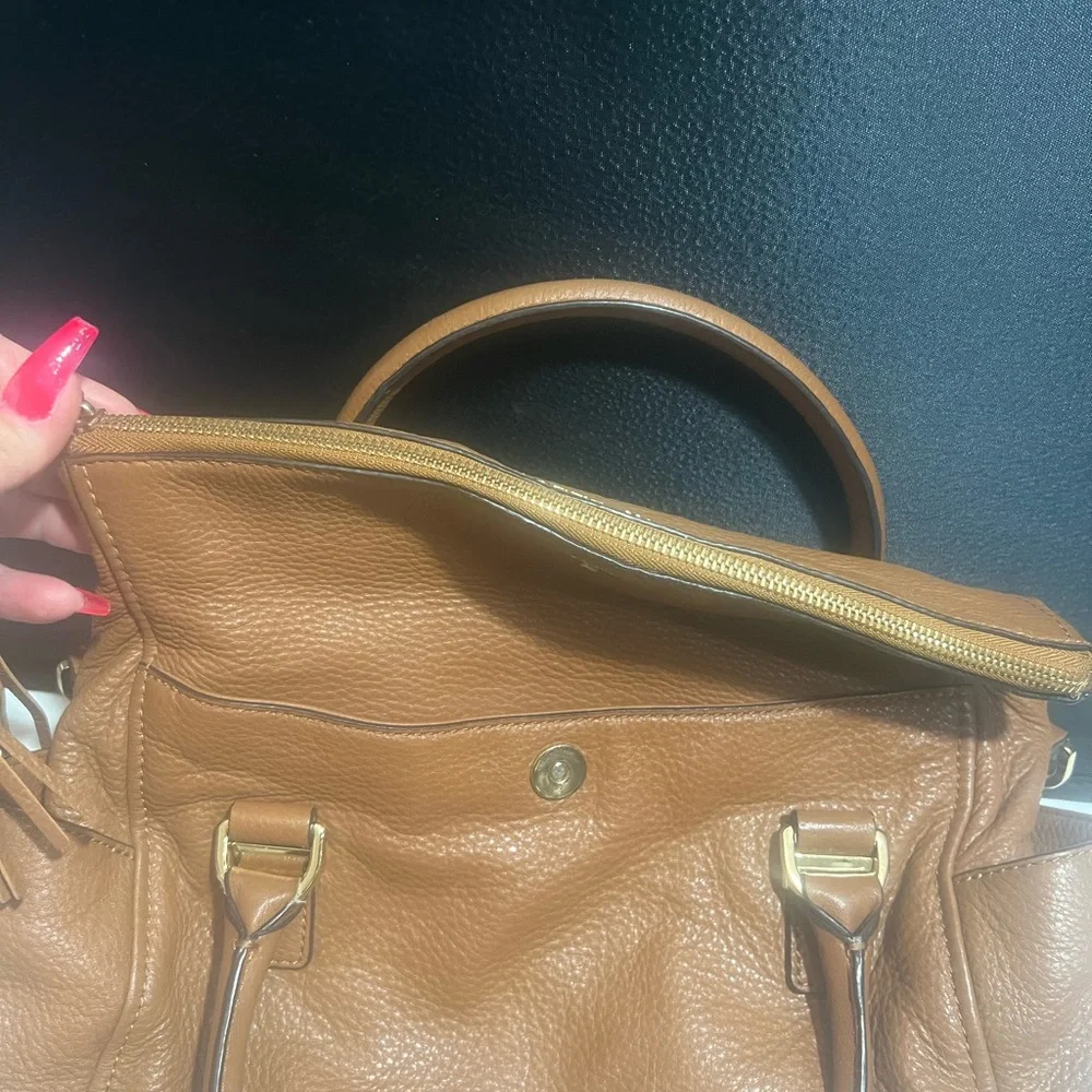 Michael Kors Cognac Pebbled Leather Fold Over Satchel with Tassel - Picture 5 of 8